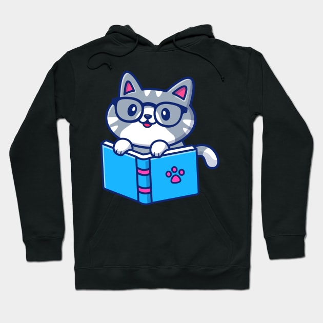 Cute cat reading book Hoodie by sharukhdesign